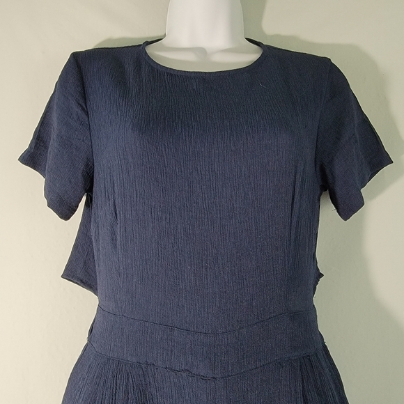 MOD REF Womens Navy Jumpsuit Sz M Wide Leg Short Sleeve Back Button Side Zip - Picture 2 of 11